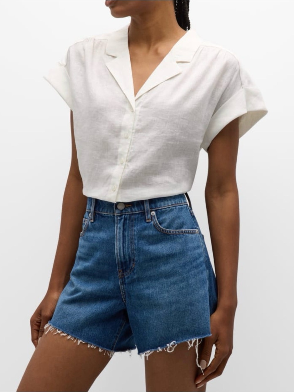 Veronica Beard Kasa Short-Sleeve Button-Down Linen Top